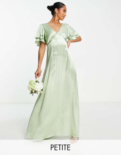 Topshop Petite - L'invitée - Robe mi-longue avec découpe en cœur au dos en tissu mélangé - Vert sauge - LGREEN