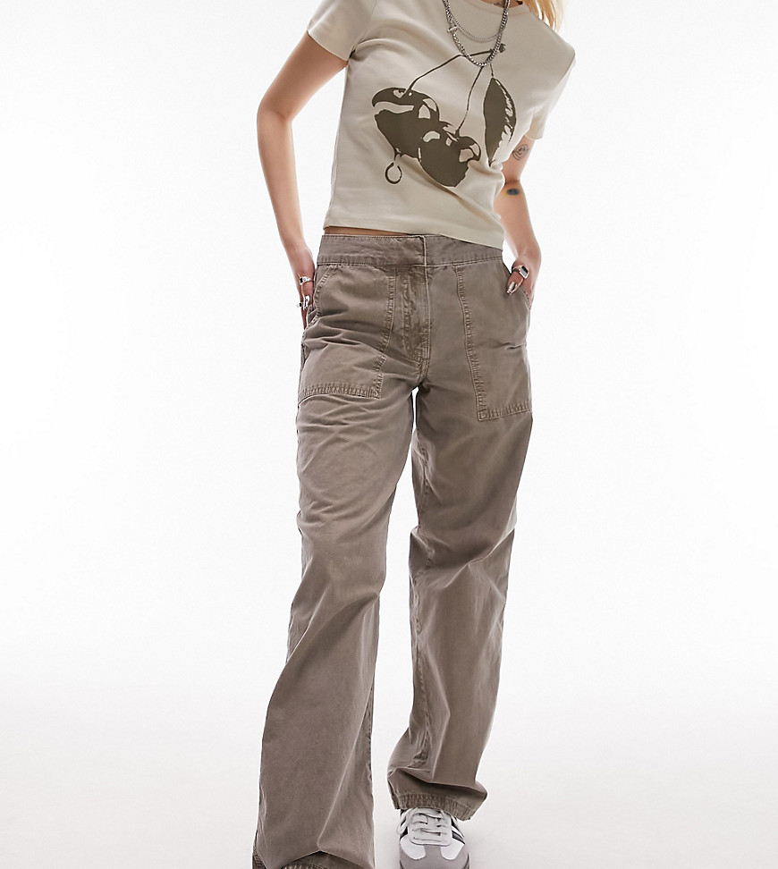 low rise washed straight leg pants in taupe-Gray