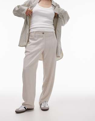 low slung linen button pants in natural-Neutral