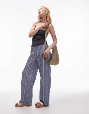 low slung tailored stripe pants in blue-Gray