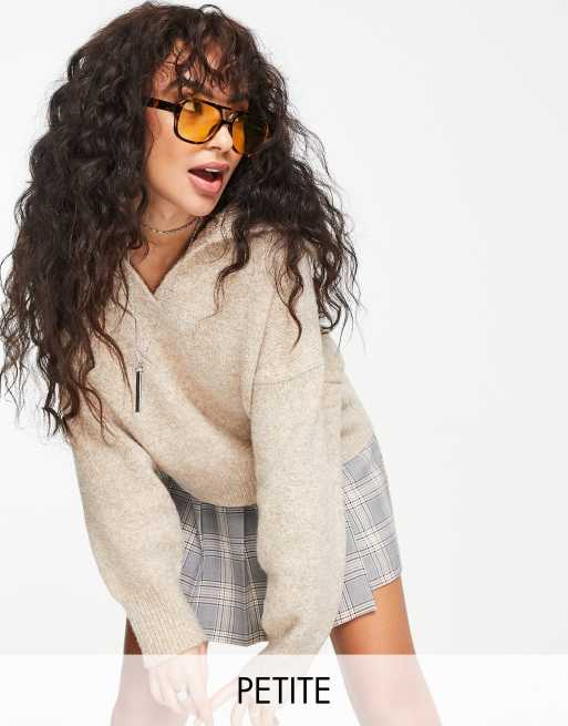 Topshop Petite - Maglione comodo grigio pietra con colletto