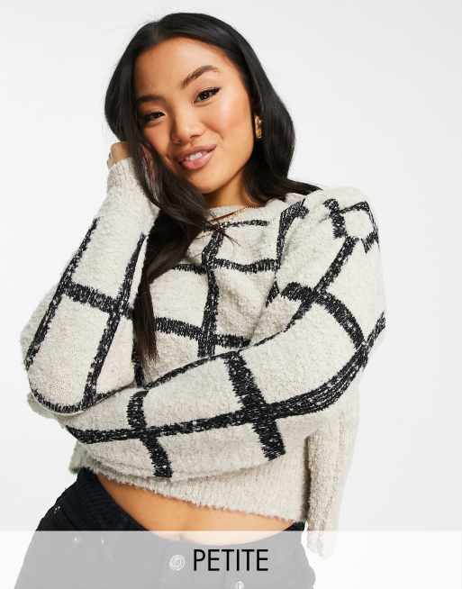 Topshop Petite - Maglione corto in maglia a quadri grandi