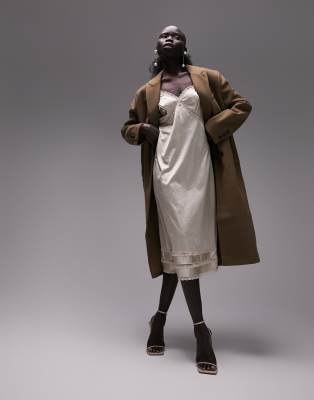 Topshop Petite double breasted long coat in chocolate brown - ASOS Price Checker