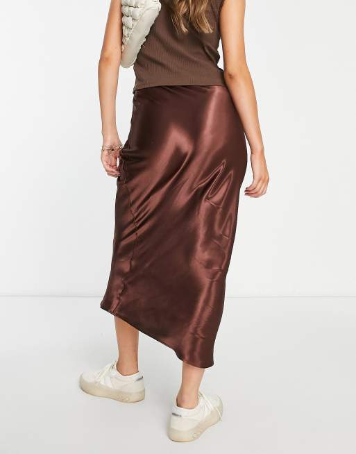 Topshop Petite - Maxirok van schuin gesneden satijn in chocoladekleur, 3 van 4