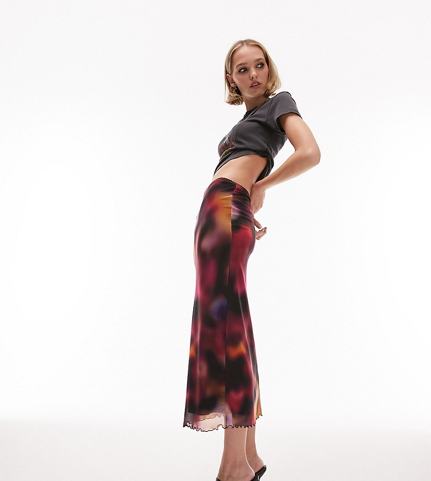 Topshop Petite mesh blurred midi skirt in multi