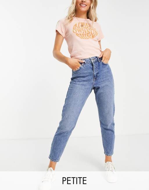 トップショップ Topshop Petite Mom jean in mid blue レディース-