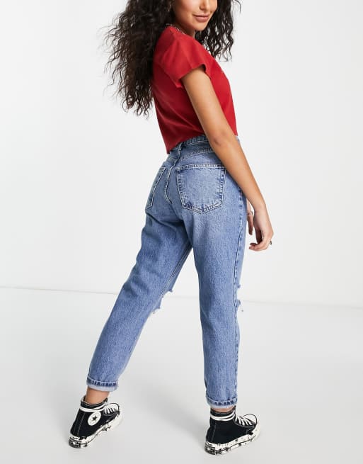 Topshop Petite sofia rip mom jean in bleach - ShopStyle