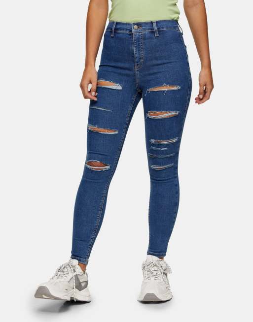 Topshop Petite mid blue super rip Joni jeans | ASOS