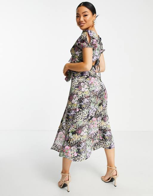 Topshop Petite - Midikjole med blomstermønster i flere pastelfarver, 4 af 4