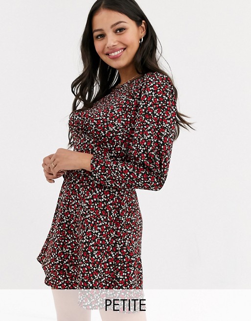 Topshop Petite mini dress with flare sleeves in red floral