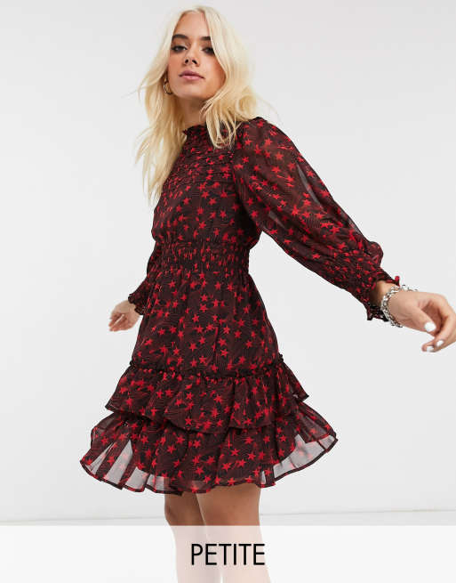 Topshop Petite mini dress with ruffles in red | ASOS