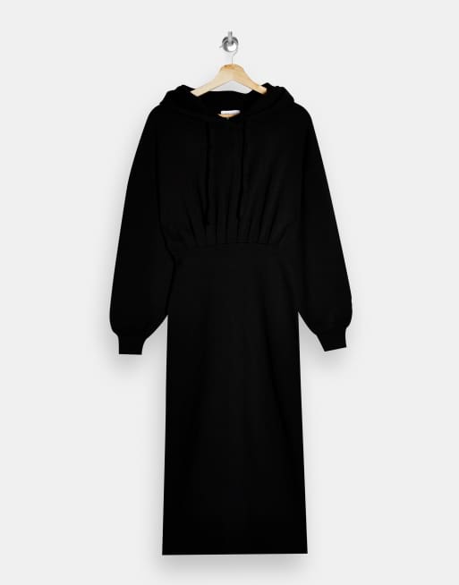 Topshop Petite - Mini-sweaterjurk met capuchon in zwart, 4 van 4