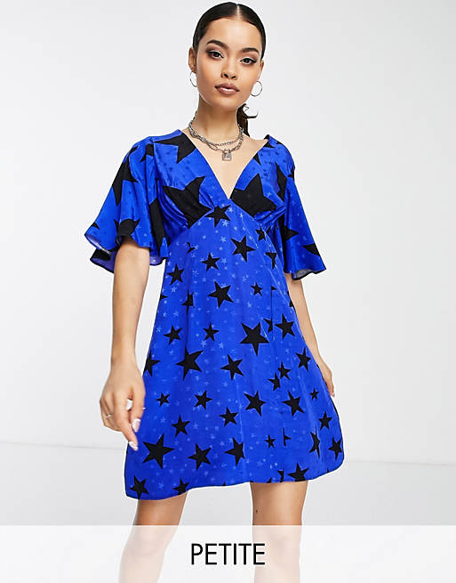  Topshop Petite mix and match angel sleeve mini dress in multi 
