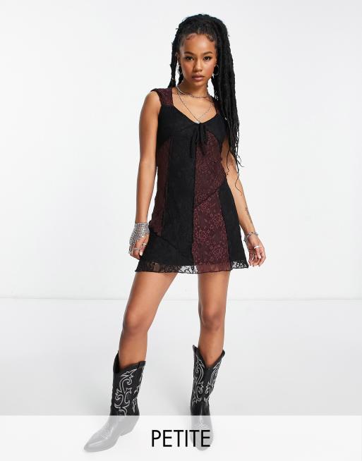 Topshop Petite mix and match lace cap sleeve jersey mini dress in multi