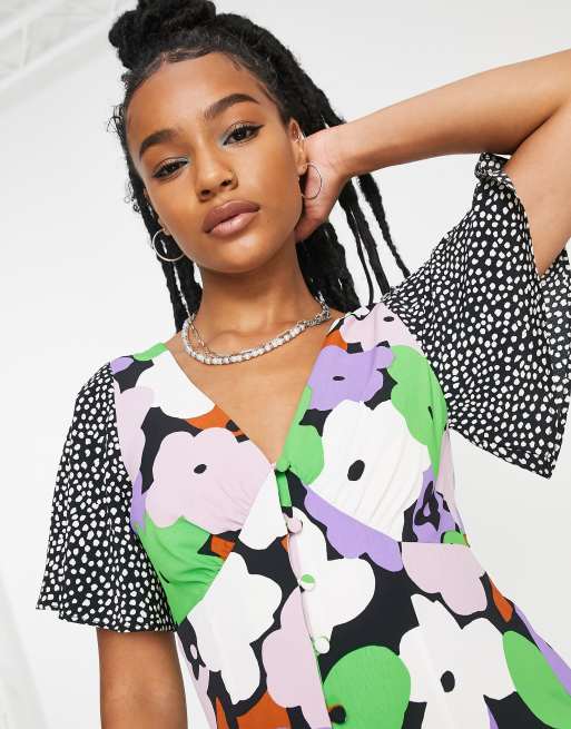 Topshop Petite Mix and Match Robe mi longue a grand imprime fleuri Multicolore