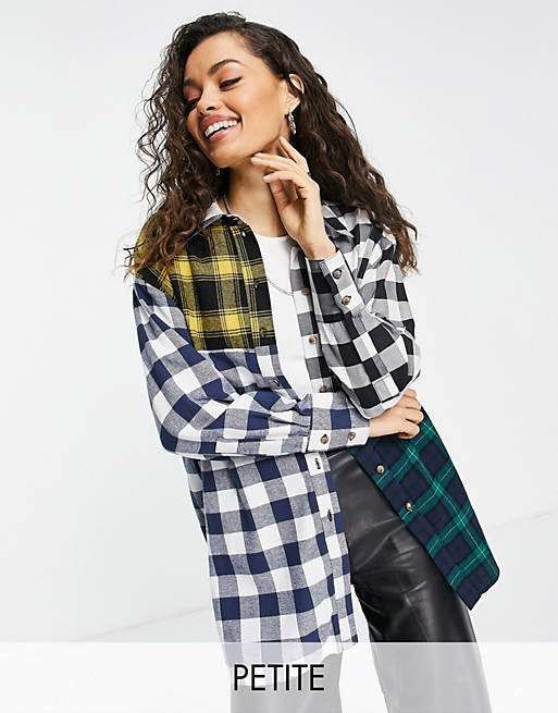 Tops Shirts & Blouses/Topshop petite mix check shirt with patch in multi 