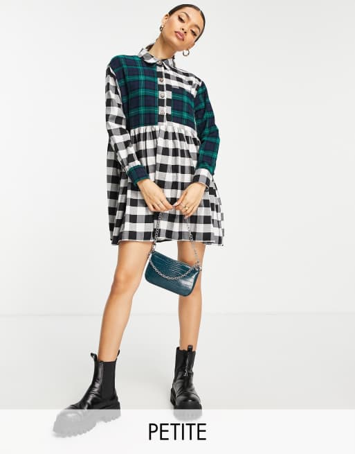 TOPSHOP Petite Mix Check Smock Shirt Dress 2024, Buy TOPSHOP Online