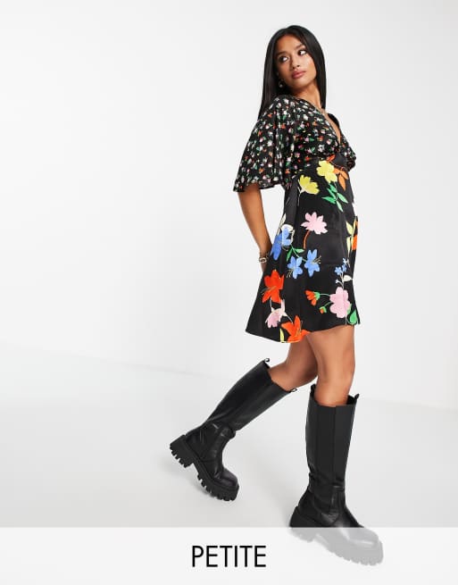 Topshop Petite mix floral print mini dress in multi 