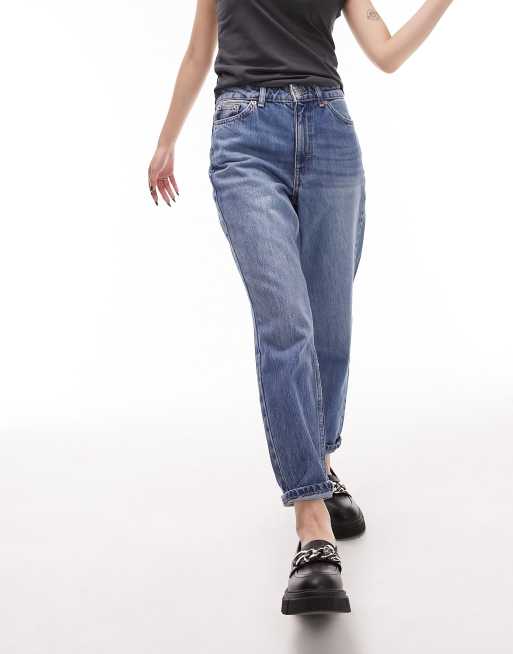 Topshop Petite Mom jean in mid blue | ASOS