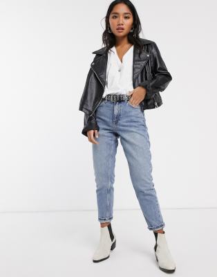 jacket with mom jeans