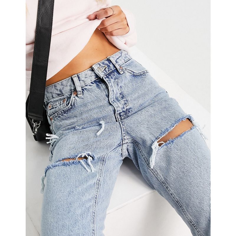 Jeans Bvh7G Topshop Petite - Mom jeans in cotone organico candeggiato con strappi 