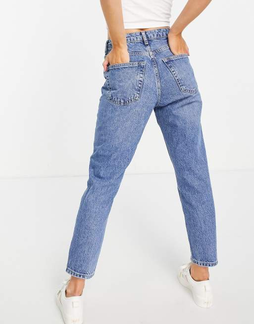 Topshop Petite Mom jeans in mid blue