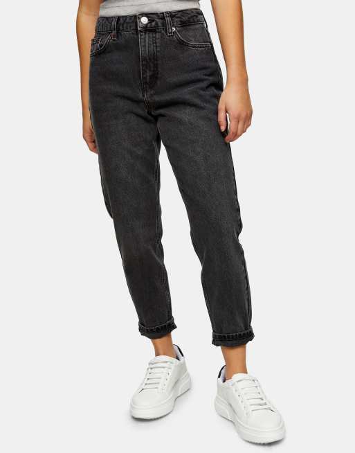 Topshop Petite - Mom jeans in zwarte wassing