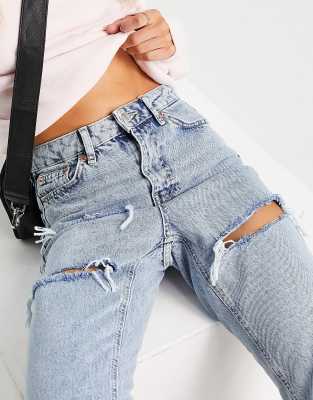 Topshop Petite sofia rip mom jean in bleach, ASOS