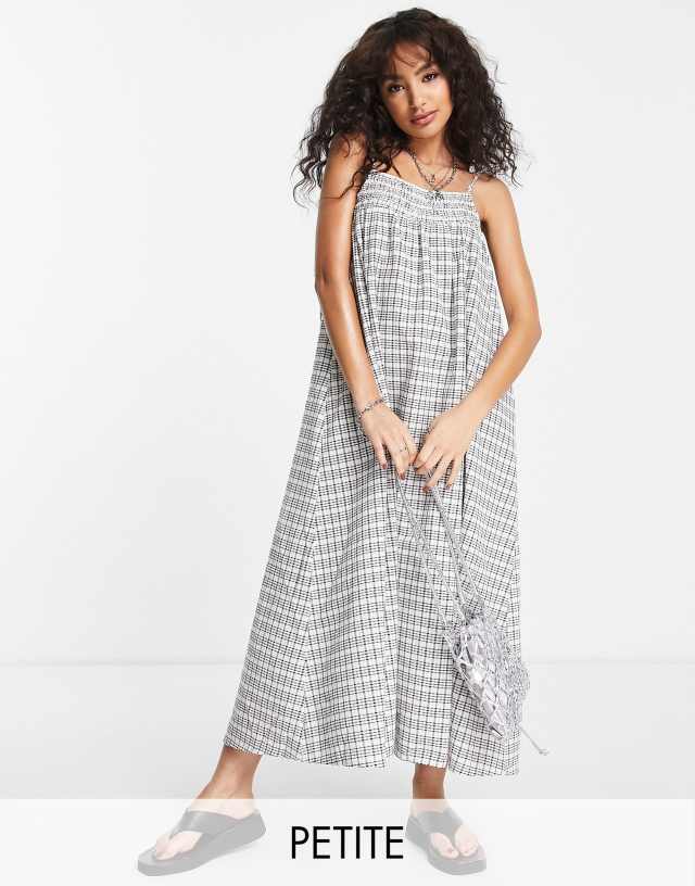 Topshop petite mono check shirred maxi beach dress