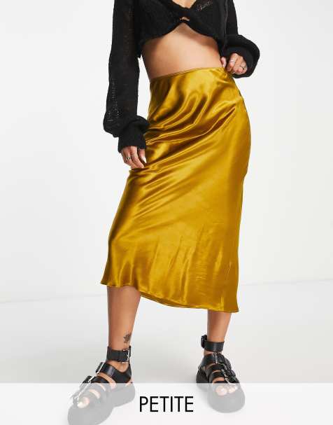 Topshop Petite – Musztardowa spódnica midi ze skosu - view 1