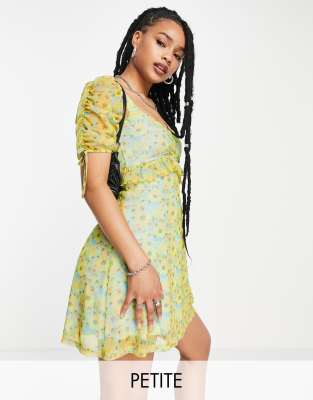 Topshop Petite Neon Floral Mini Tea Dress In Multi