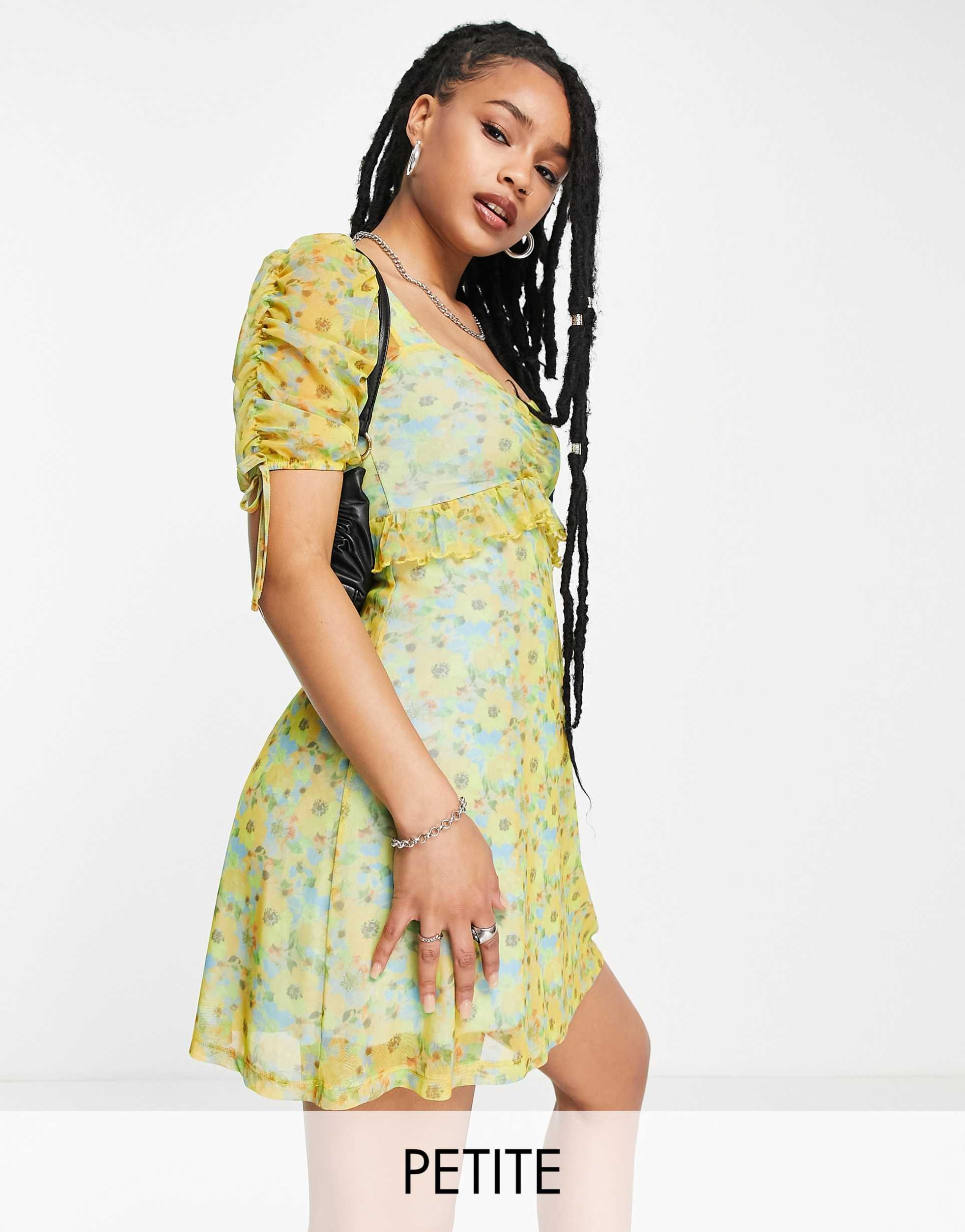 topshop petite neon floral mini tea dress in multi