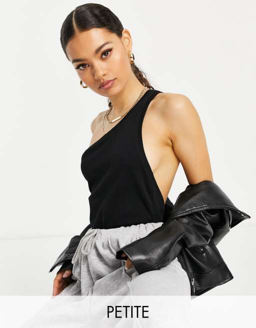 Topshop Petite one shoulder body in black 
