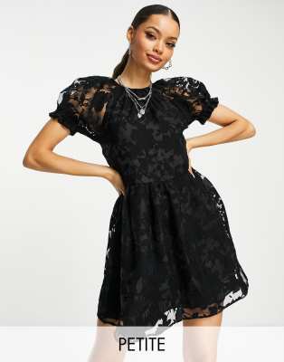 Organza Puff Sleeve Smock Dressblack ModeSens