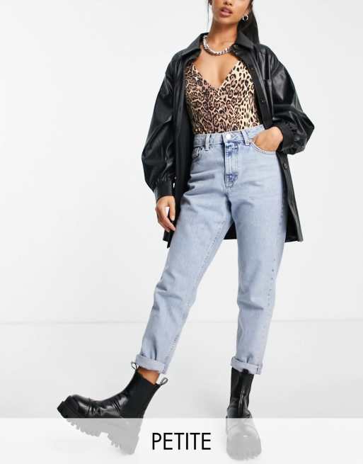 Topshop Petite Original high waisted mom jeans in bleach