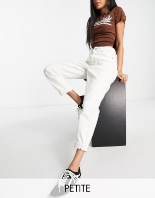 Topshop Petite - Original - Mom-Jeans in Wollweiß mit hohem Bund