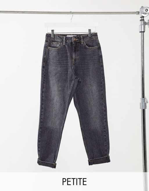 Topshop Petite - Original - Mom jeans in zwart met wassing