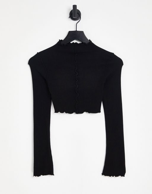 Topshop Petite outside seam funnel top in black , 2 of 4