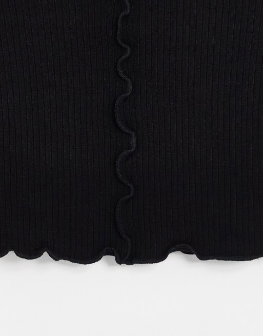 Topshop Petite outside seam funnel top in black , 3 of 4