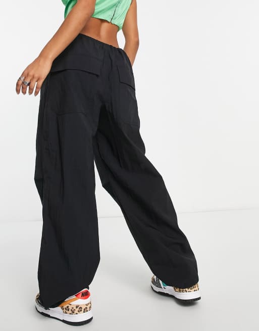 Topshop Petite oversized balloon nylon parachute pants in black, 2 of 4