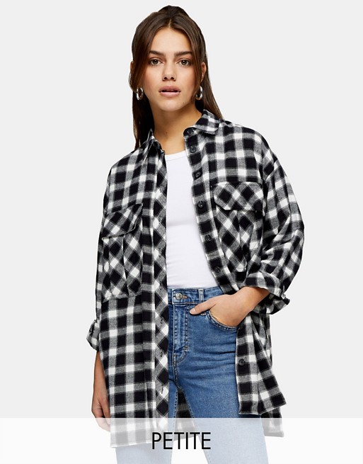 Topshop Petite oversized check shirt in black