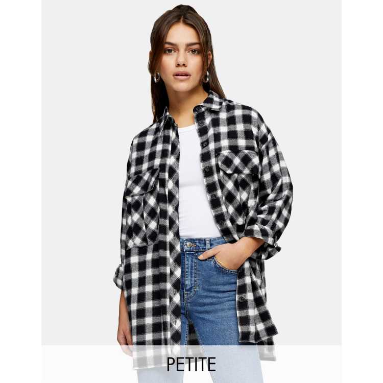 Topshop Petite oversized check shirt in black ASOS