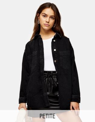 Petite Oversized Denim Shirt In Washed Black ModeSens