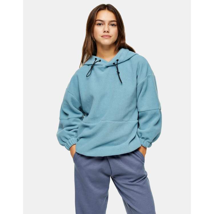 Topshop Petite oversized fleeced hoody in blue