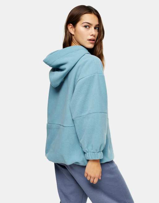 Topshop Petite oversized fleeced hoody in blue