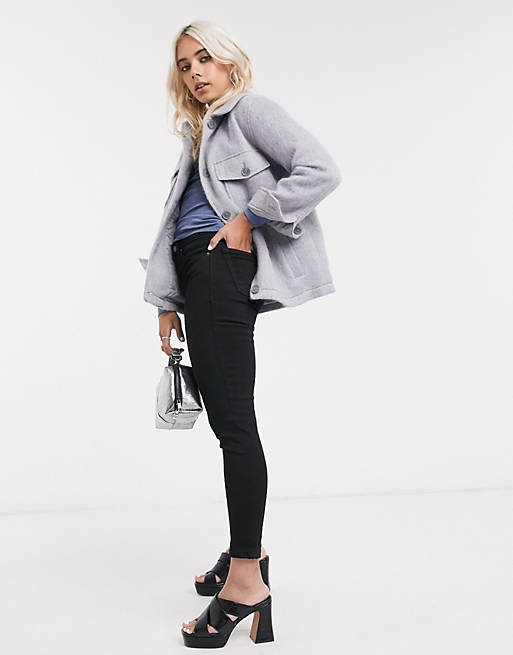 Topshop Petite oversized jacket in light gray | ASOS