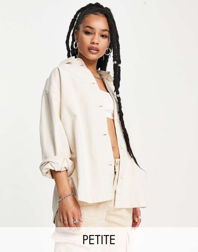 Topshop Petite oversized lightweight cotton shacket in ecru