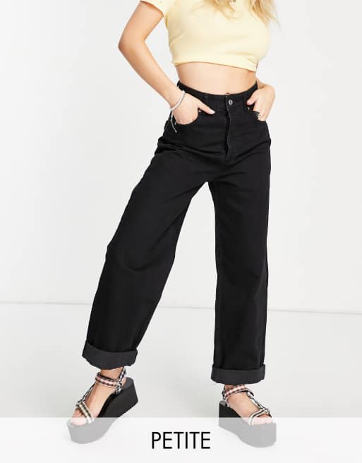 Topshop Petite - Oversized mom-jeans i sort vask