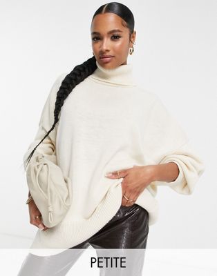 Topshop Petite oversized roll jumper in ivory