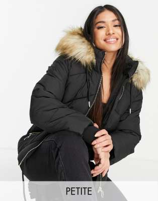 Topshop black puffer store coat with fur hood